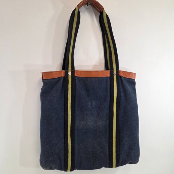 Tory Burch Large Pacey Book Tote Bag Blue Canvas Large Logo Purse - Picture 6 of 16